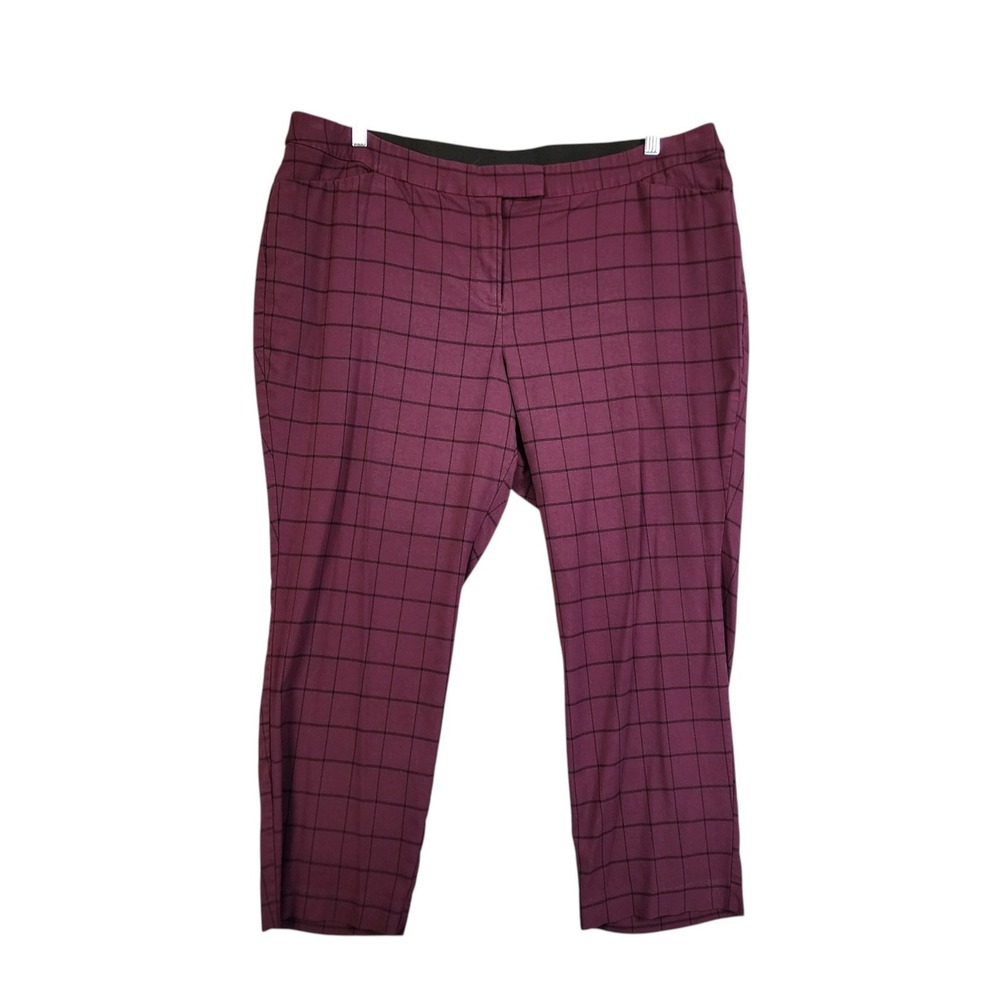 Lane‎ Bryant Womens Slim Leg Dress Pants Plus Size 24 Burgundy Black Windowpane